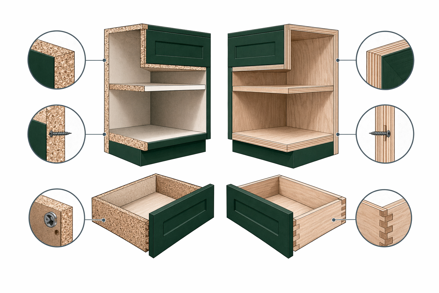 Illustration for Cabinets — stock vs semi-custom vs custom